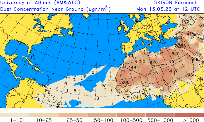 Meteovargas's tweet photo. #10Mar Me preguntan ¿por qué si hay polvo del Sahara en Venezuela este no ha inhibido la nubosidad presente desde ayer? 

Simplemente porque como lo indiqué días atrás, las concentraciones del material particulado que han llegado al país son muy mínimas (<10 µg/m³)...(sigue)⬇️ https://t.co/woKYX1duFt