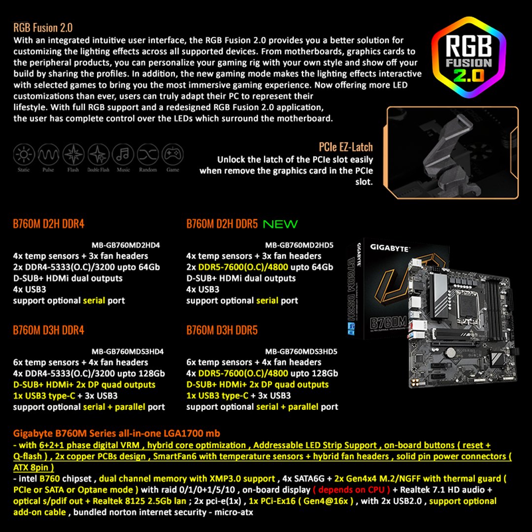 FrontosaSA's tweet photo. B760M Series motherboards are equipped with upgraded power solution and the latest storage standards, optimizing performance for gaming. Now available on our website.

#FrontosaIT #GIGABYTE #ultradurable #B760M #motherboard #hardware #gaming https://t.co/anyGjN96Ce