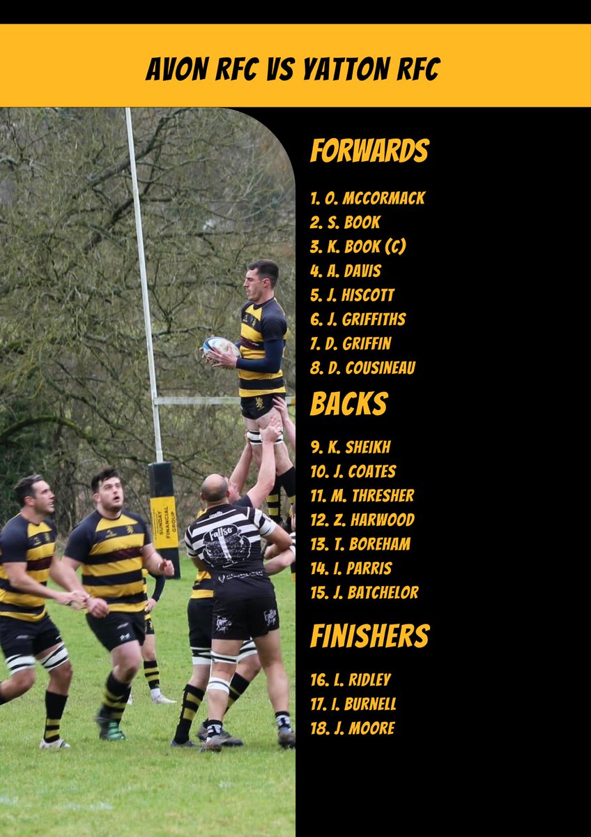 ⚫️🟡 SQUAD 🟡⚫️ Our 1st XV to face Yatton RFC at home! Let’s pack Hicks Field and get behind the team! Good luck! #blackandyellow