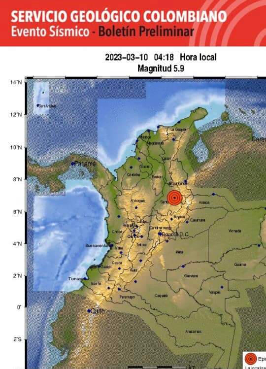 noticiascerocol's tweet photo. Fuerte sismo de 5.9 se sintió en #Santander, Bogotá y parte del país con el fuerte temblor con epicentro en la Mesa de los Santos, Santander. https://t.co/bBQg0j70RQ