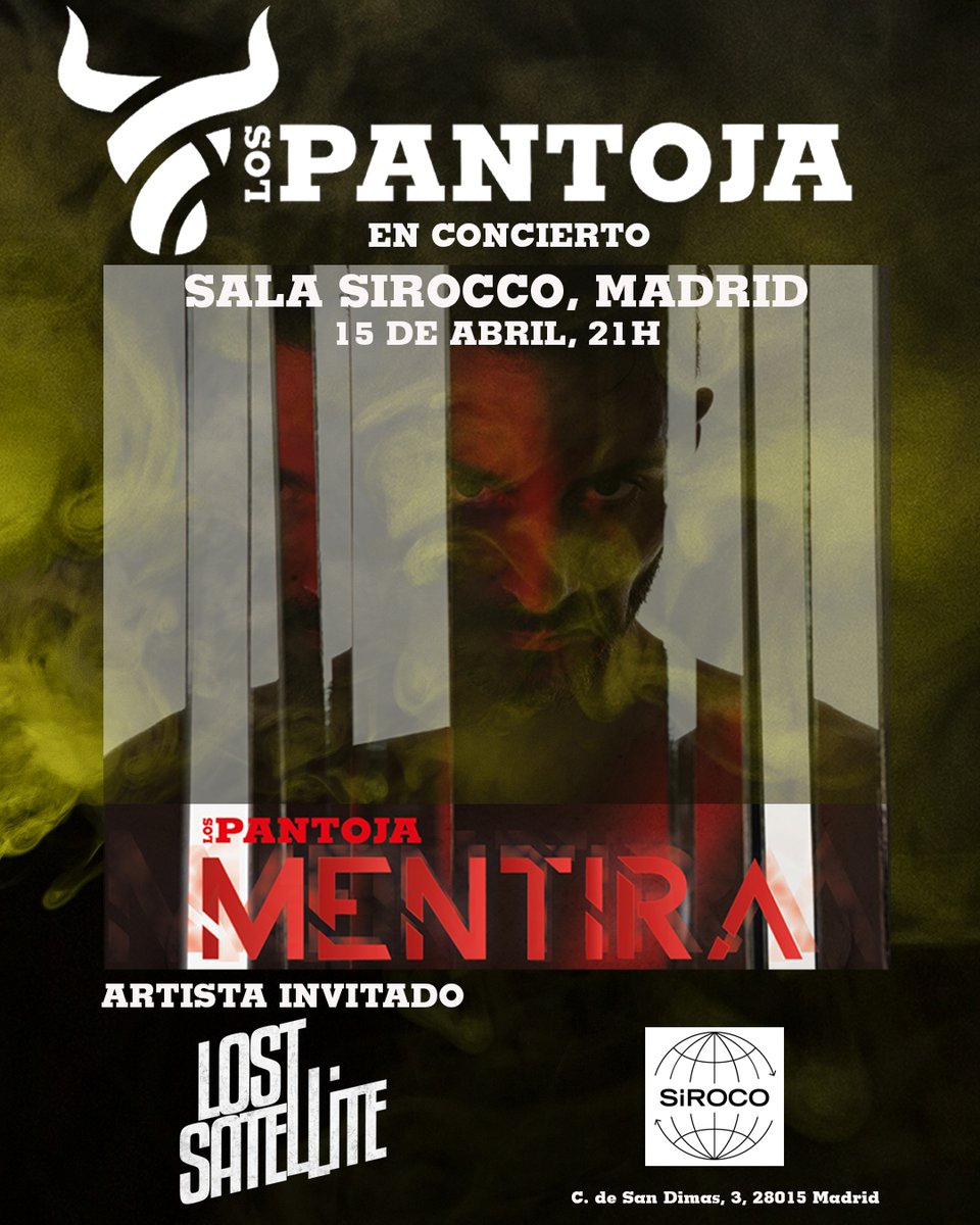 los_pantoja's tweet photo. El sábado 15 de Abril, en la Sala Siroco desde las 21h. 
Entradas ya a la venta en   https://t.co/P66SmLsJHu
#rockenmadrid #rockencastellano #lospantojaenvivo #nuevodiscolospantoja #madrid #conciertosenmadrid #nuevodiscomentira https://t.co/3WDg9TPjQd
