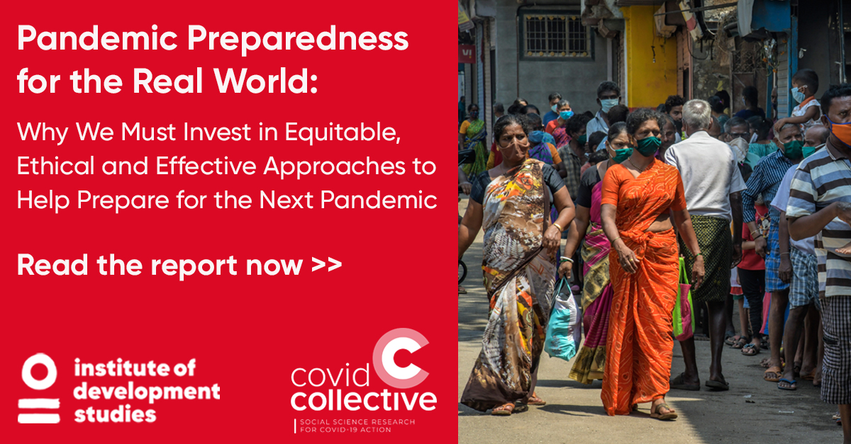 📢 A new report from IDS researchers reveals the failures in conventional approaches to #pandemicpreparedness.

Global health leaders must learn from #COVID19 and look beyond the conventional public health toolkit. Download the report now👇 

ids.ac.uk/publications/p…