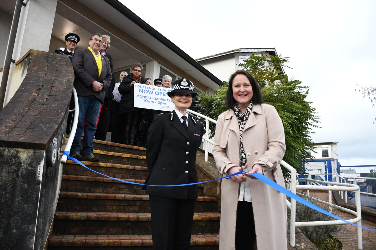 First stop on the road trip is Newton Abbot, where we met <a href="/NewtonAbbotCoun/">Newton Abbot Council</a> and other residents. <a href="/ACCLeaper/">Assistant Chief Constable Nikki Leaper</a> and the Commissioner did the ribbon cutting honours. This station now open to the public six days a week. #connected #safer #resilient