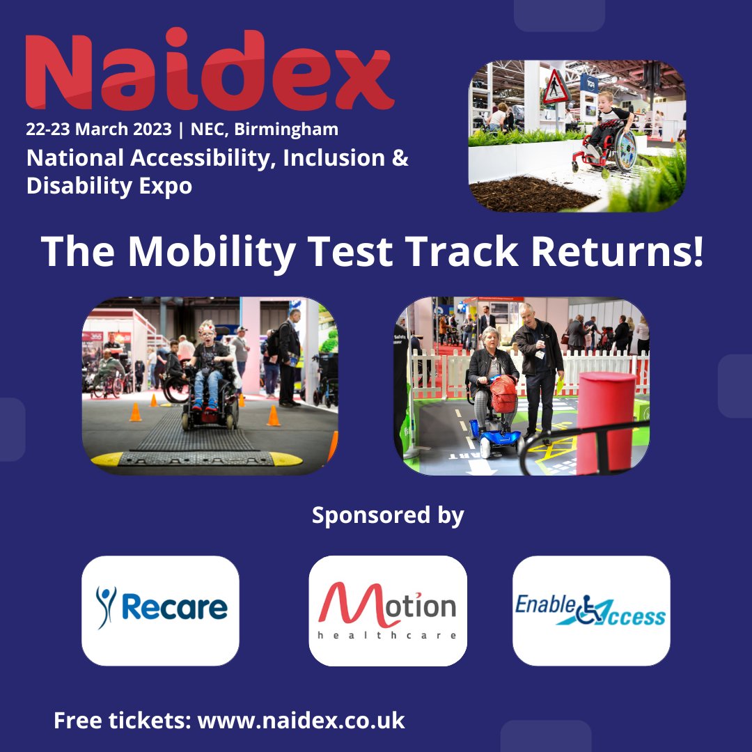 The much loved Mobility Test Track is back on 22-23 March at NEC Birmingham.

The track will include a variety of artificial off-road terrain, ramps, and obstacles in order to gauge manoeuvrability and suspension!

Make sure you have your tickets: hubs.la/Q01zsqyk0