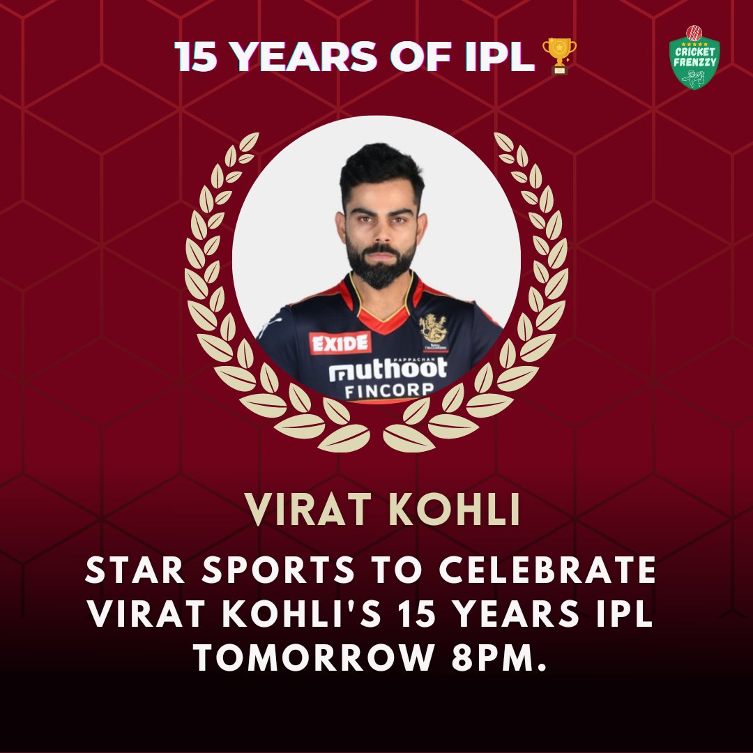 cricket_frenzzy's tweet photo. Star Sports to Celebrate 15 years of Virat Kohli in IPL ! @imVkohli @StarSportsIndia #15yearsofIPL #ViratKohli𓃵 https://t.co/bGLd628sWv
