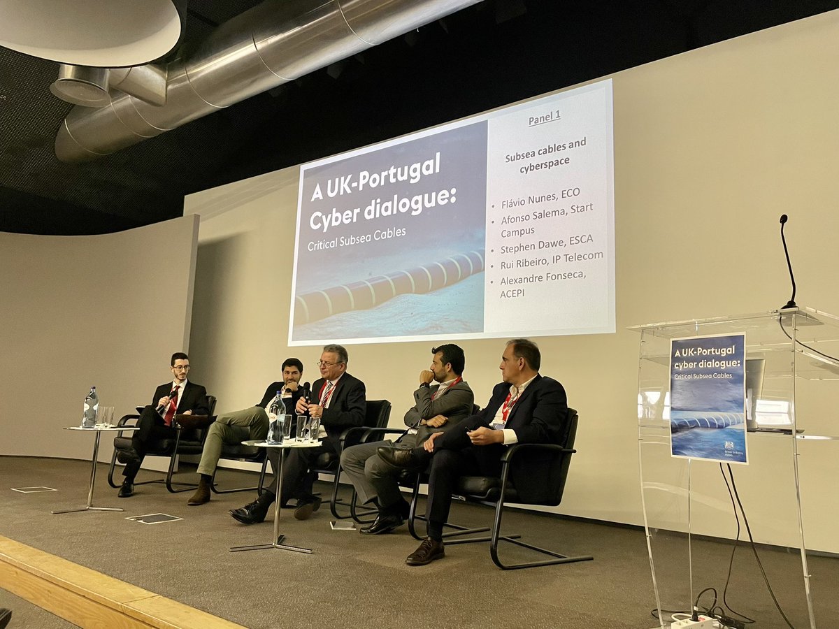 ukinportugal's tweet photo. Panel 1 discussing the importance of subsea cables as a critical infrastructure for cyberspace and the advance of the digital economy #ukinportugal https://t.co/nh9x9rqeGB