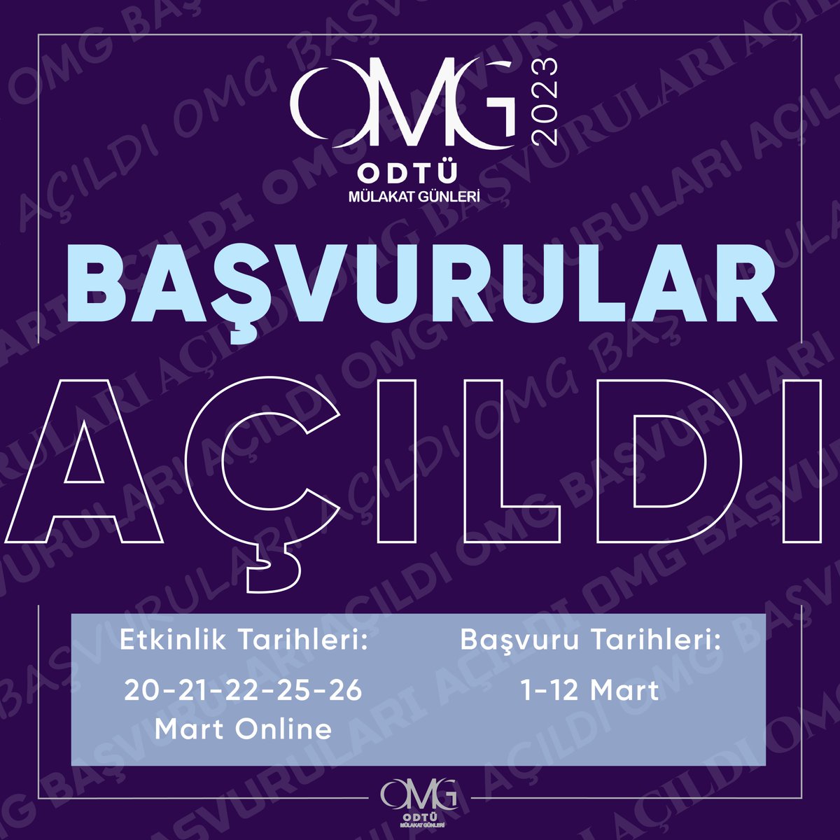 ⏰BAŞVURULAR İÇİN SON GÜNLER!⏰
📍Sektör devi 70 firma ODTÜ ve Bilkent Üniversitesi öğrencileriyle mülakat yapmaya geliyor!
🎯Sen de mezun olmadan önce ilk mülakat tecrübeni yaşamak, iş ve staj imkanları yakalamak istiyorsan hemen başvur!
odtumulakatgunleri.com/hemen-basvur
Son gün 12 Mart!