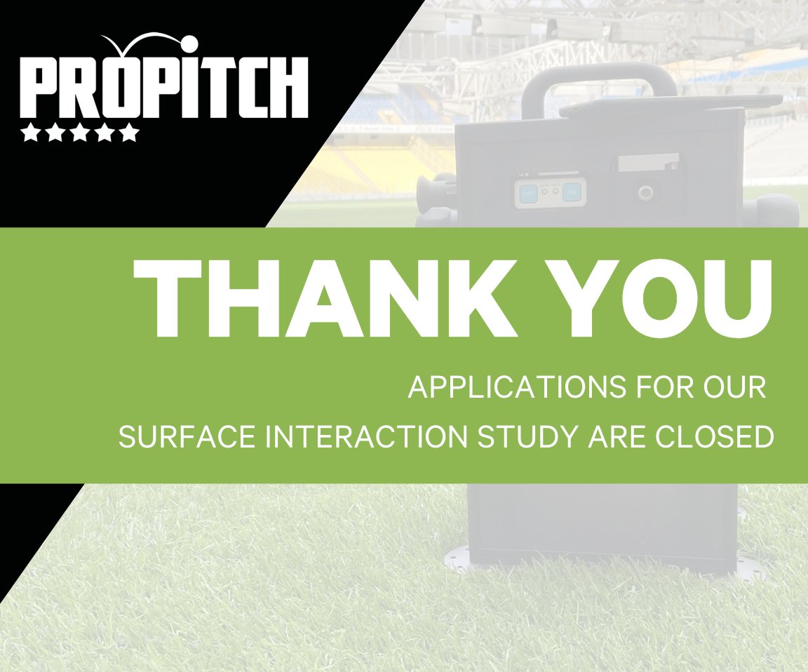 ProPitch_'s tweet image. Thank you for the amazing response to our Surface Interaction Study!
Due to the high volume, we have closed applications early.

Anyone who has applied will be contacted to confirm potential dates shortly.

#independentstudy #surface #interaction #study #UK #pitch #turf