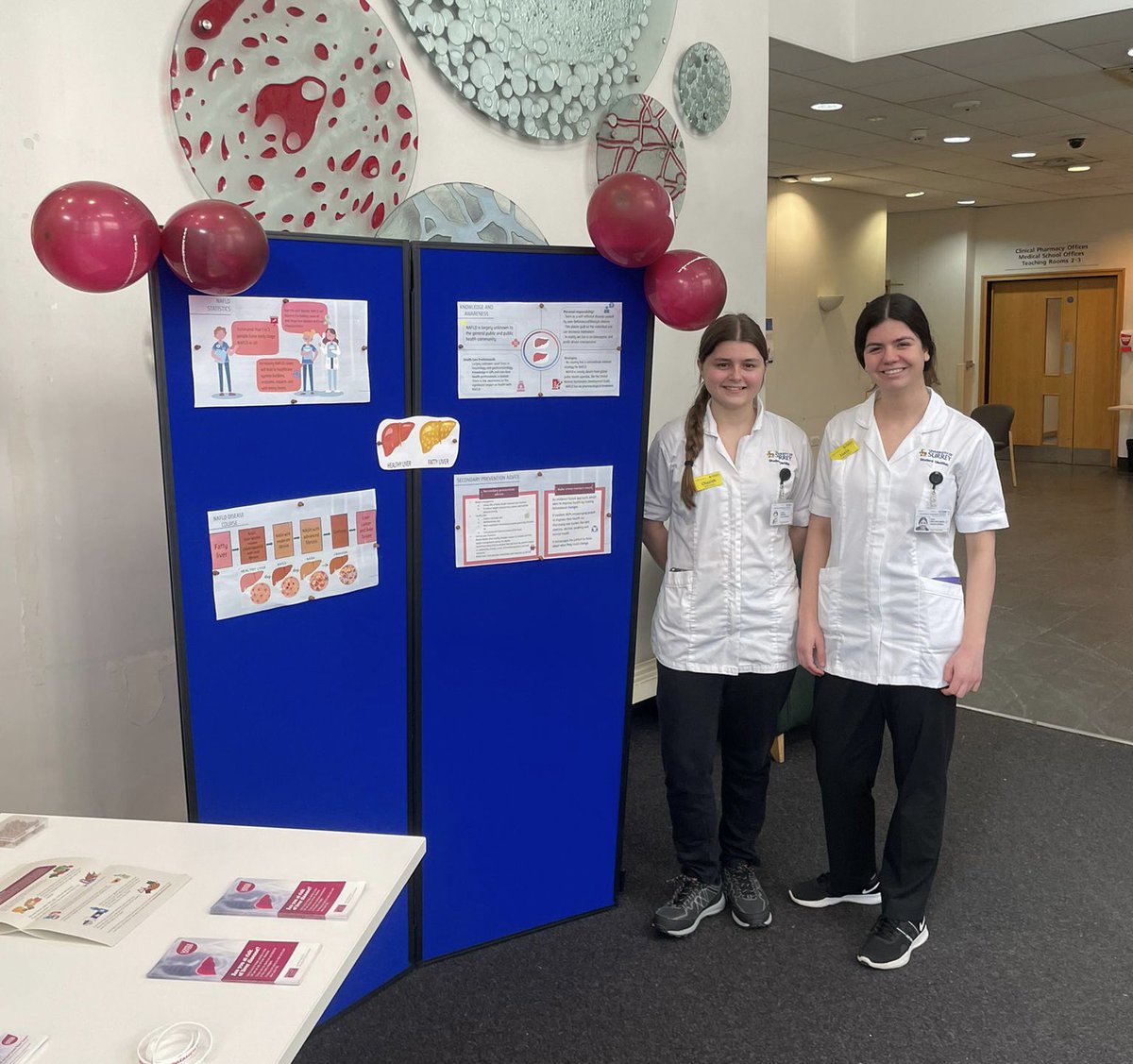Today we have our C placement students, Cherith and Lucia doing a public health stand to raise awareness of Non-alcoholic fatty liver disease (NAFLD). <a href="/BDA_Dietitians/">British Dietetic Association</a> <a href="/UHSussex/">University Hospitals Sussex</a> @AHPSussex <a href="/SouthEastBDA/">South East BDA</a>