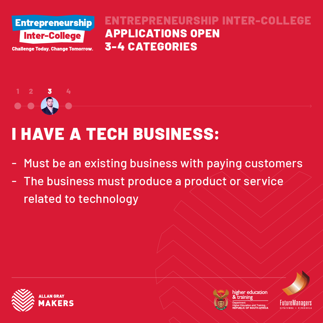 allangraymakers's tweet photo. Inter-College Applications are open! There are four categories under which you can enter.

💡 I have a Business Idea
🛠️ I have an Artisan Business 
💻 I have a Tech Business
💼 I have a General Business 

Enter here: https://t.co/JcoUBhCAoF 

#InterCollege https://t.co/dFBrA8A68e