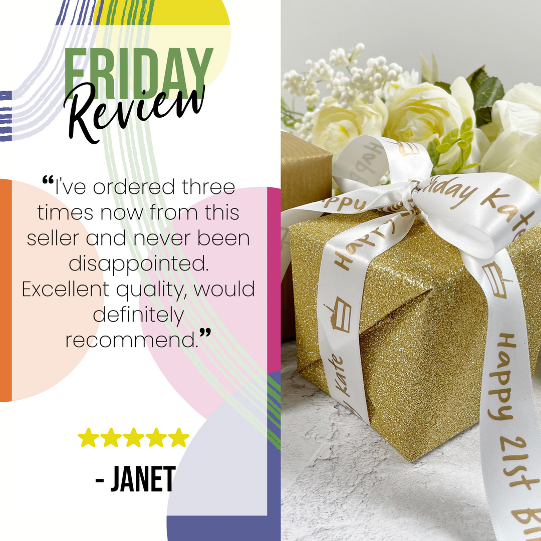 AlteredChic's tweet image. Today's Friday review is from our lovely customer Janet! She purchased our 25mm birthday ribbon over on Etsy. They really do add a nice extra touch to your gifts from friends &amp;amp; family!

You can find the full range of personalised ribbons over 5 different widths on our website!
(l
