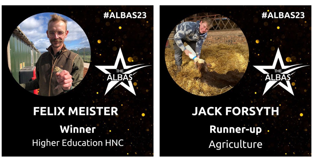 BordersCollege's tweet photo. Borders College students Felix Meister and Jack Forsyth are celebrating after a successful night at the #ALBAS23, @LantraScotland’s Awards for Land-based and Aquaculture Skills. 🏆🚜

👉 Read the full story: https://t.co/xOLcNIUg7I

@ColDevNet @CollegesScot https://t.co/Po9fKixALw