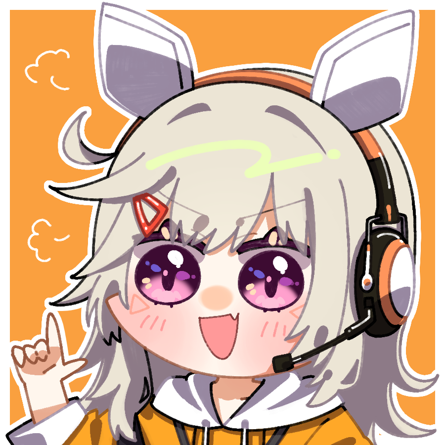 1girl solo headphones animal ears orange hoodie horse ears purple eyes  illustration images