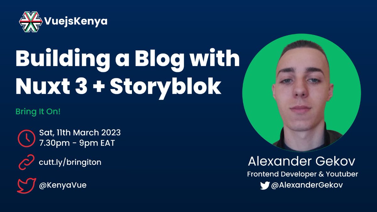 KenyaVue's tweet photo. Meet @alexandergekov 
 A frontend Developer with 3 years of experience using Vue. 
Alex is a highly motivated and curious individual who is an active open source contributor has written several blog posts on Vue and front end in development.

RSVP - https://t.co/GAWkqFpoRh https://t.co/w1jl7XiCIk
