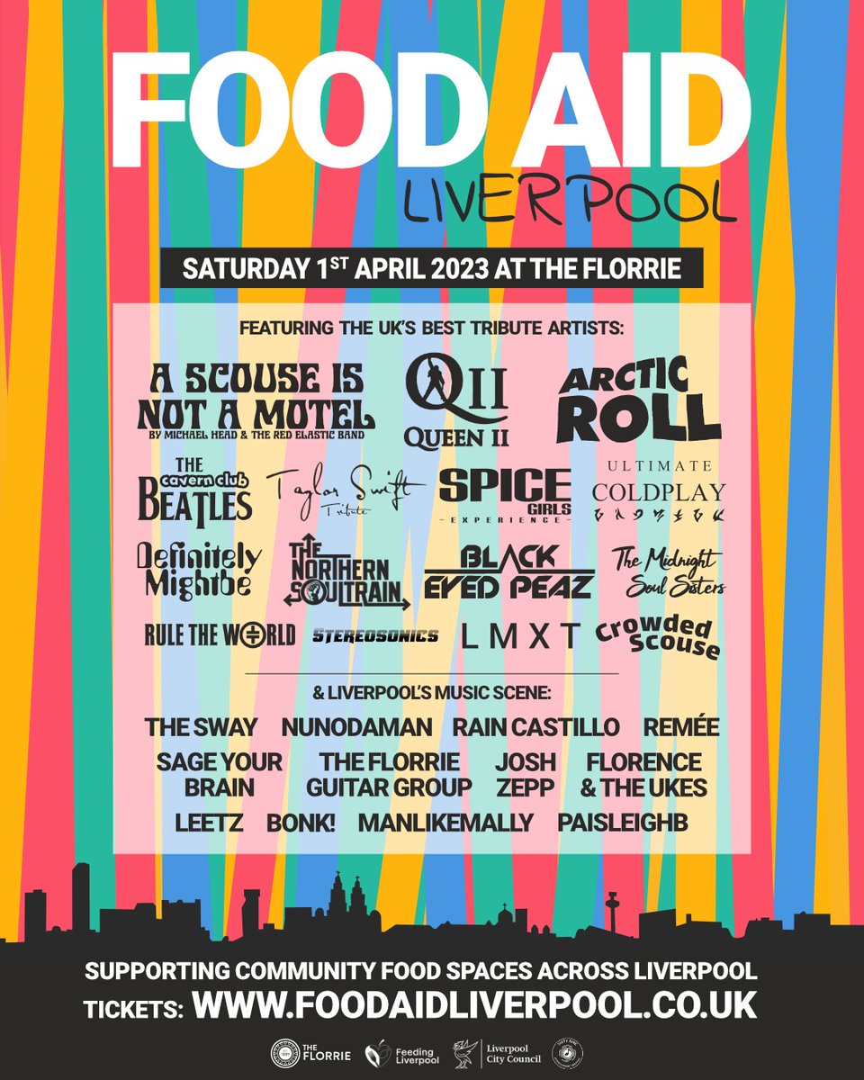 The UK's best tribute artists & Liverpool's music scene are coming together on the 1st April to support community food spaces across our city ❤️ Support #FoodAidLiverpool by buying a ticket or making a donation at foodaidliverpool.co.uk 🎉🎸🎶🎫