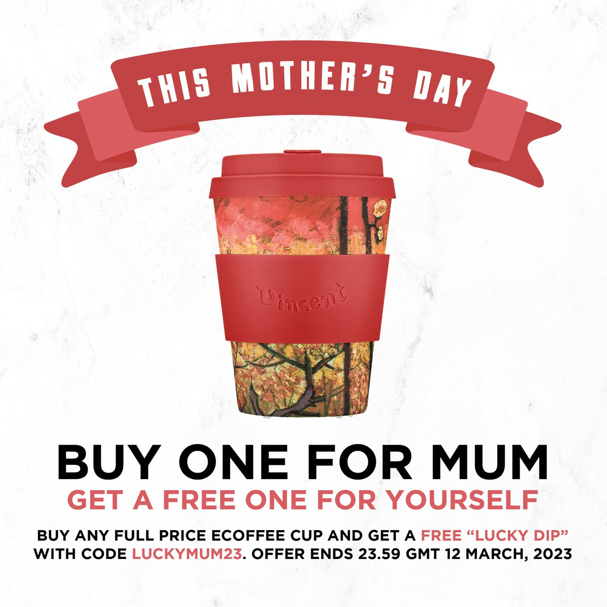 Buy any full price Ecoffee Cup for your Mum and get a 'Lucky Dip' free this #MothersDay with the code LuckyMum23 ❤️ With all the different designs and sizes, there's something for everyone. Browse our range at ecoffeecup.com – link in bio. #choosetoreuse #ecoffeecup