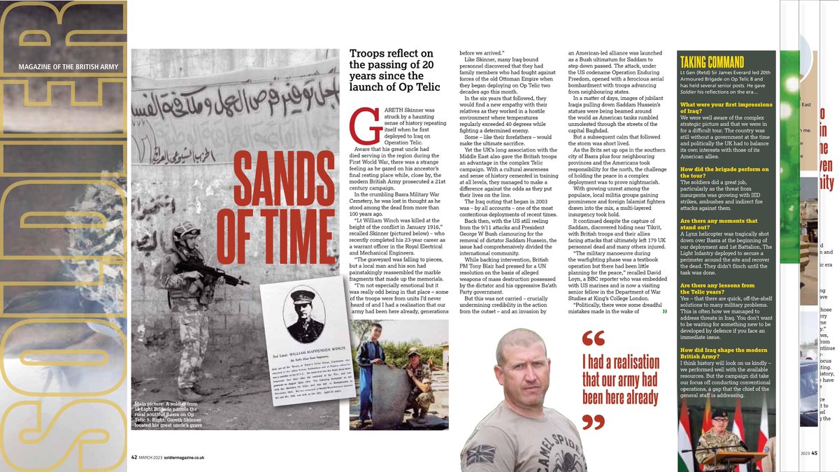 🌴 Sands of Time - British troops reflect on 20 years since the start of the #Iraq War

🔗 bit.ly/Sold0323 5-page feature on 'Operation Telic' in @soldiermagazine | Report by <a href="/Cazzavac/">Cliff</a>📝