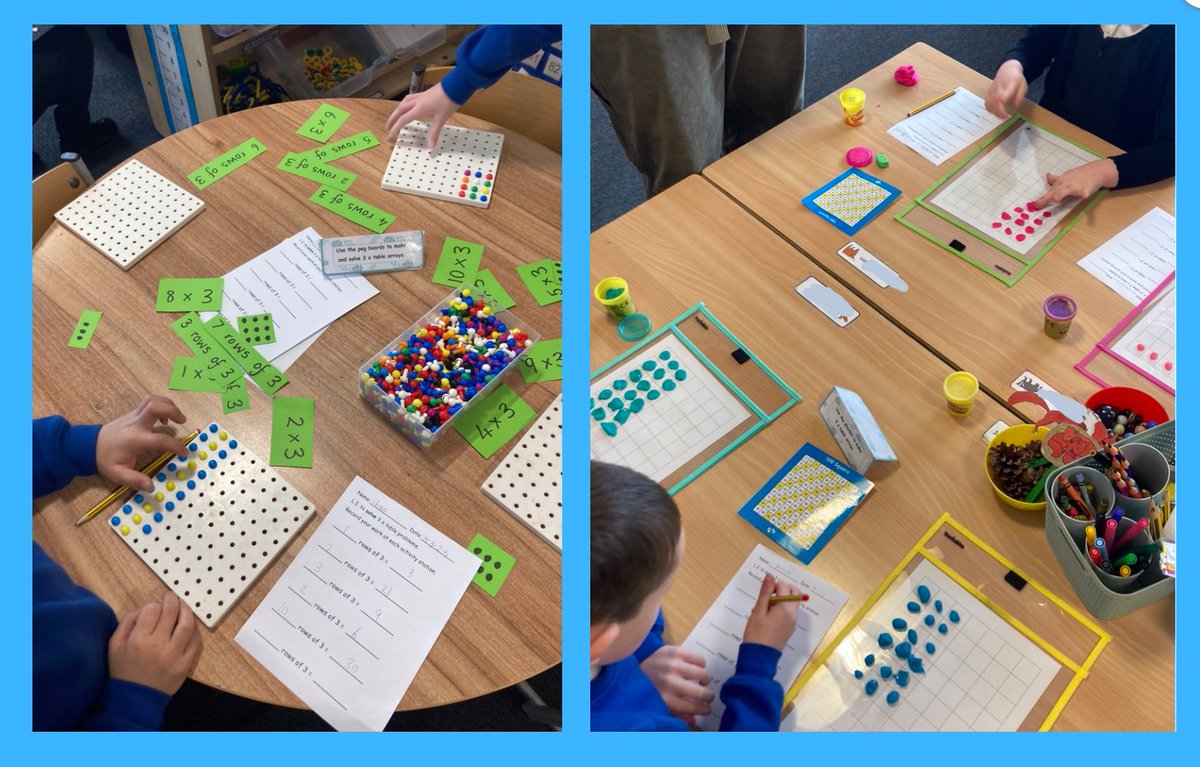 MissFis2828018's tweet photo. This week we have used different multiplication strategies to solve 3x table problems. Today we were making arrays to help us count in 3s. #cpa #equalrows @saracenprimary @glasgowcounts https://t.co/2eY9gkOv8Q
