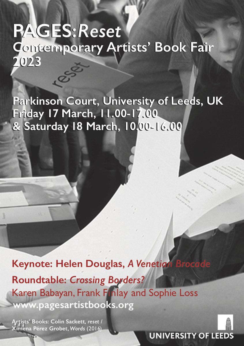 Battlebarrow's tweet photo. PAGES Artists' Book Fair returns to Leeds 17-18 March with amazing works by Joan Ainley, Karen Babayan, Nicky Bird, Emma Bolland, Jackie Chettur, Chloe Cooper, Helen Douglas, Gemma Lacey, Sophie Loss, Andrea Thoma, Judith Tucker, Harriet Tarlo and many many more #ArtistsBooks https://t.co/409oJWJQCO