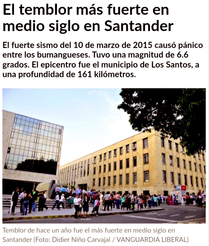 VLADDO's tweet photo. Otro 10 de marzo (en 2015) Santader fue sacudido por un fuerte temblor; lo recuerda el periodista @pvirviescasg https://t.co/E1B6bUAC6L
