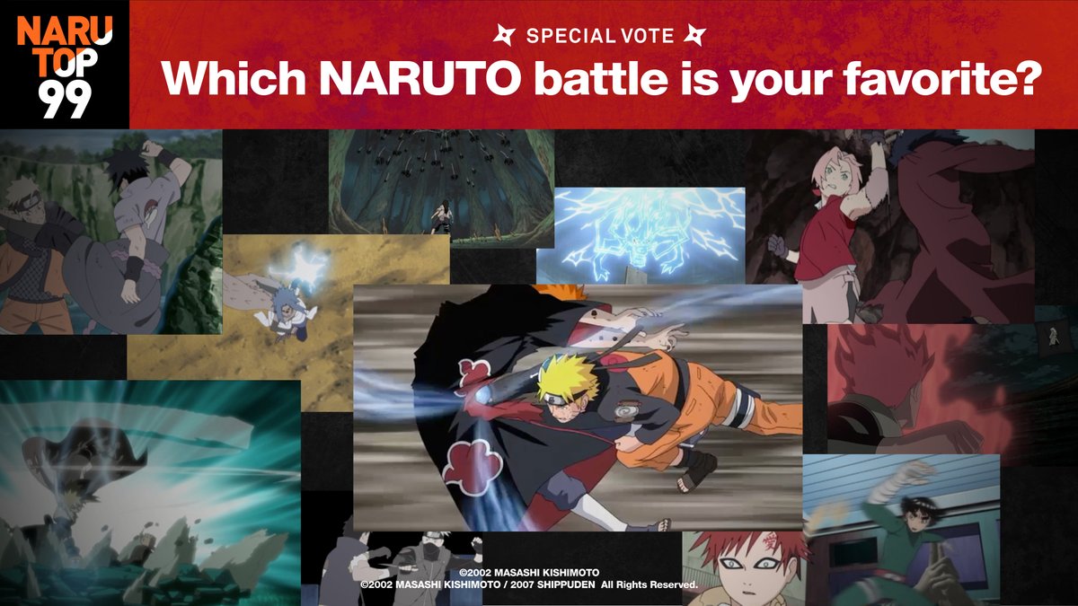 NARUTO OFFICIAL on X: The #NARUTOP99 results are being tallied! While you  wait, here's a new Special Vote: #NARUTOBESTBOUT! NARUTO is full of intense  fights! Vote for the one that left the
