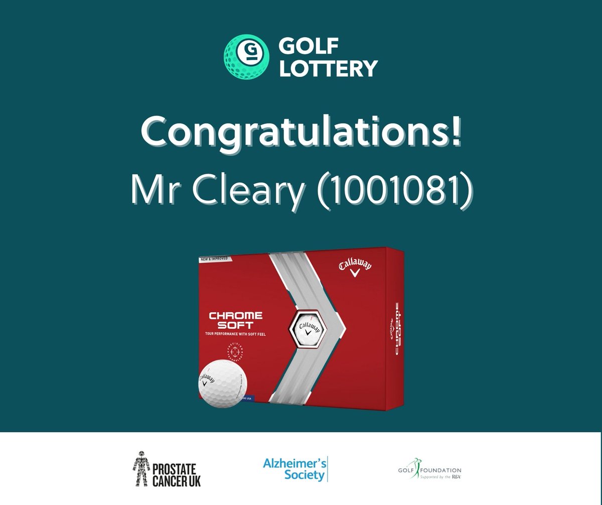 Congratulations Mr Cleary, Stockport (1001081) scooped a year's supply of Callaway Chrome Soft Golf balls - perfect for the new season! 👏

Thank you to all our players in supporting some amazing charities 🤝

#GolfLottery #Charity #Winning #Prizes