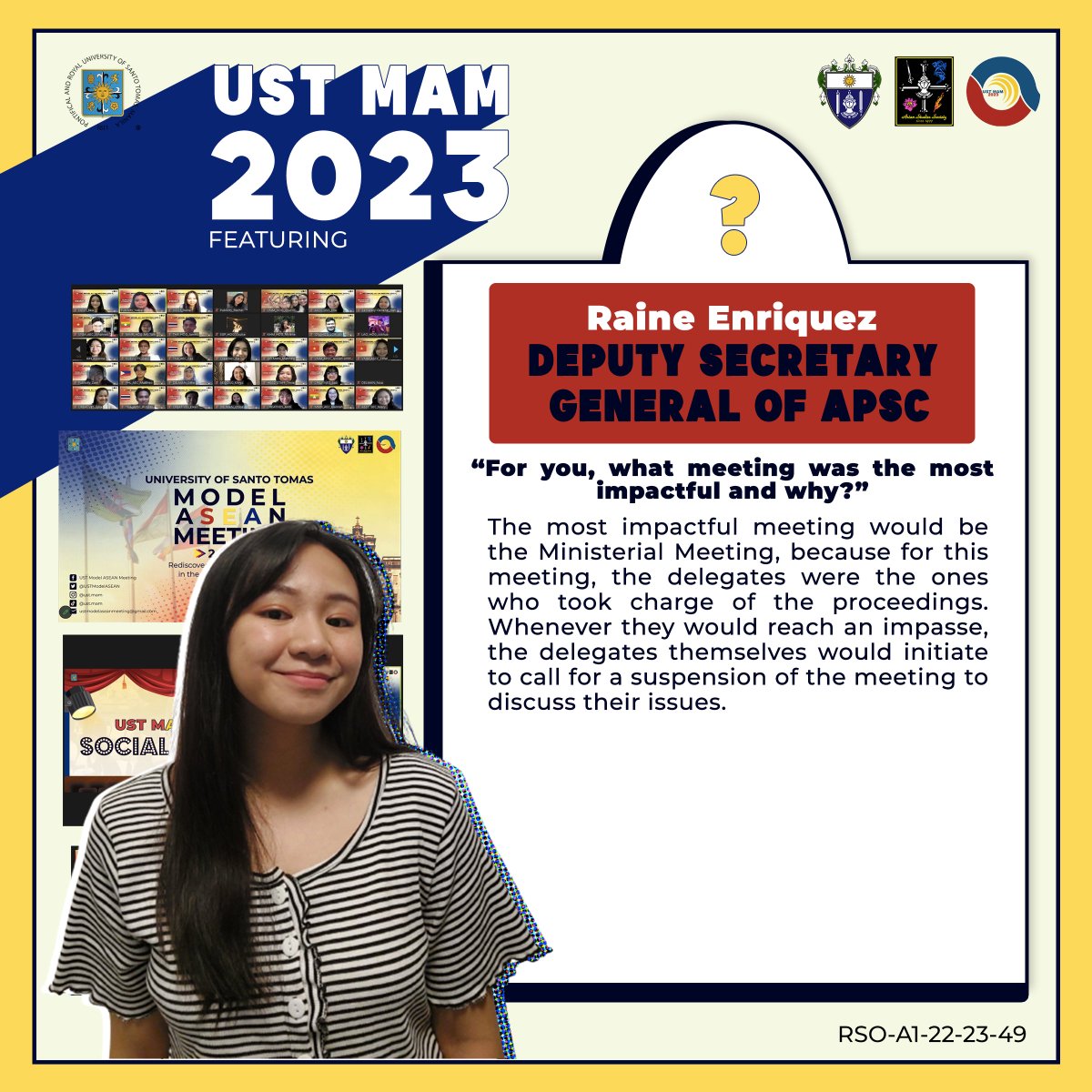 USTModelASEAN's tweet photo. ᴄᴀɴ'ᴛ ɢᴇᴛ ᴇɴᴏᴜɢʜ ᴏꜰ ᴛʜɪꜱ ʏᴇᴀʀ'ꜱ ᴜꜱᴛ ᴍᴀᴍ?

After the AEC recap, let us now note the insights from the ASEAN Political-Security Community Deputy Secretary-General, Ms. Raine Enriquez, on what transpired in the meetings for the APSC.

(1/3) https://t.co/zsIbZE4KVj