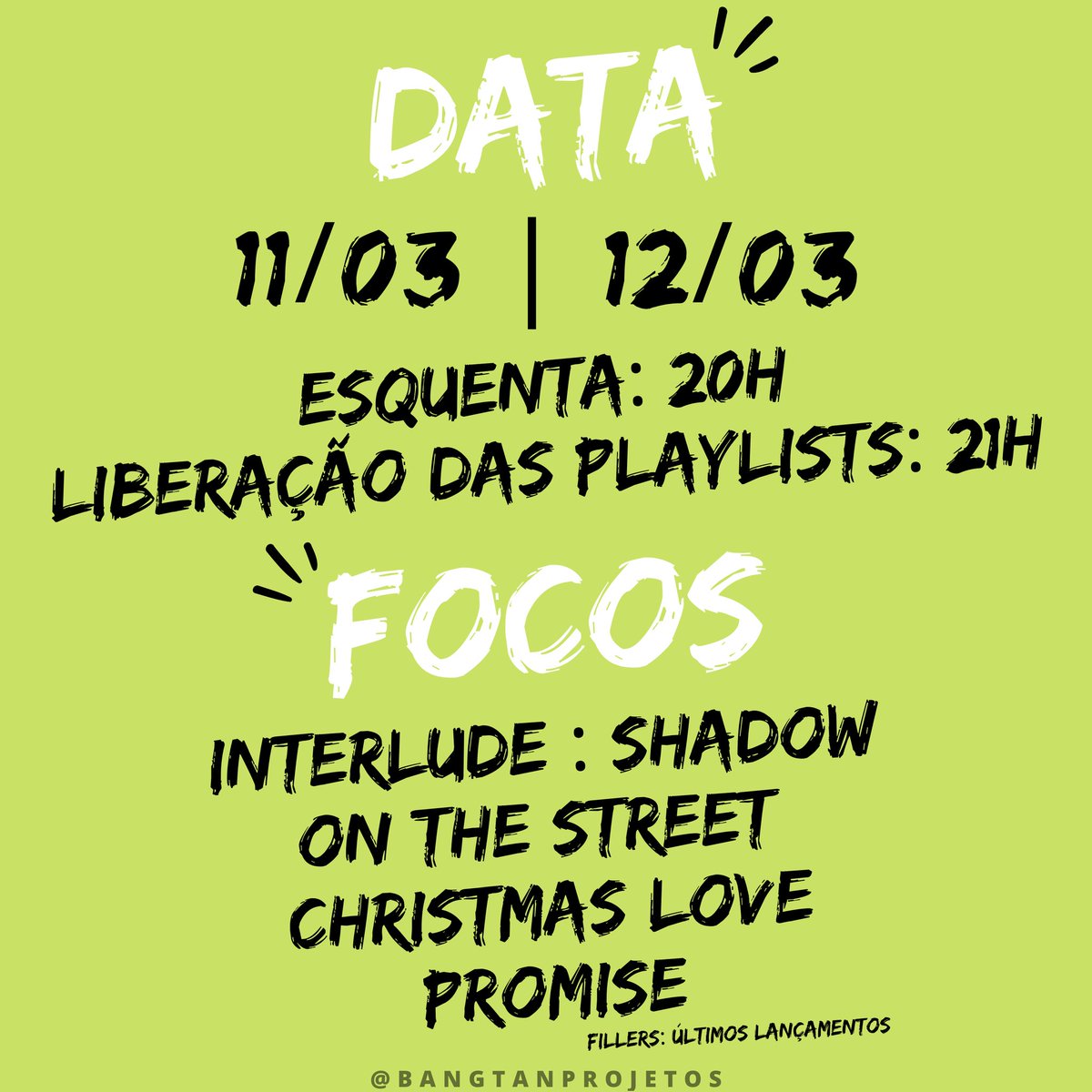 BTprojetos's tweet photo. BATTLE IN THE STREETS🔥
Projeto quentinho para vocês b-armys! Esse projeto vai ser uma batalha entre dois times em busca do maior alcance de stream.
300↻Retweet
300♡curtida
🗓11 e 12 de março
⏰21h
Marque 5 army's aqui🚨
Olhe o banner⚠️
Mais informações abaixo⬇️ https://t.co/HALYTmZhtC