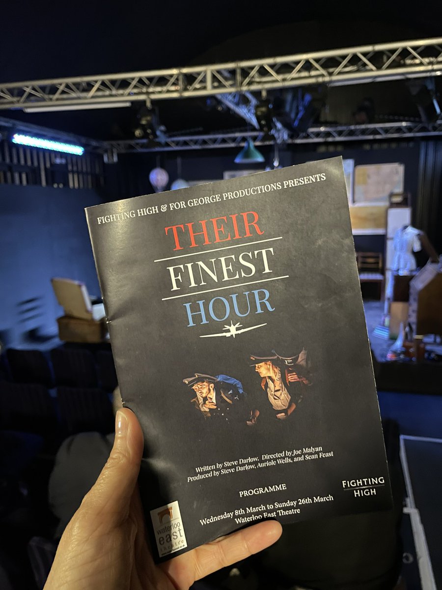 claremulley's tweet photo. Hugely enjoyed #TheirFinestHour by @stevedarlow, telling #RAFBomberCommand history through intersecting stories, while making great play with language, the songs &amp; poetry of the day, chairs, hats, and my emotions. 
It runs at the intimate @WaterlooEast theatre until 26 March. https://t.co/WcR4NVPuc9