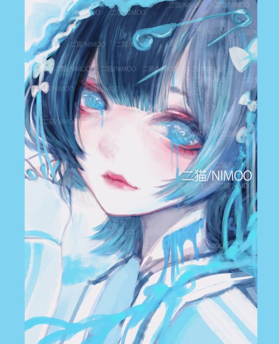 絵画 水色 サブカル 天使界隈 水色系統 オリジナル アナログ