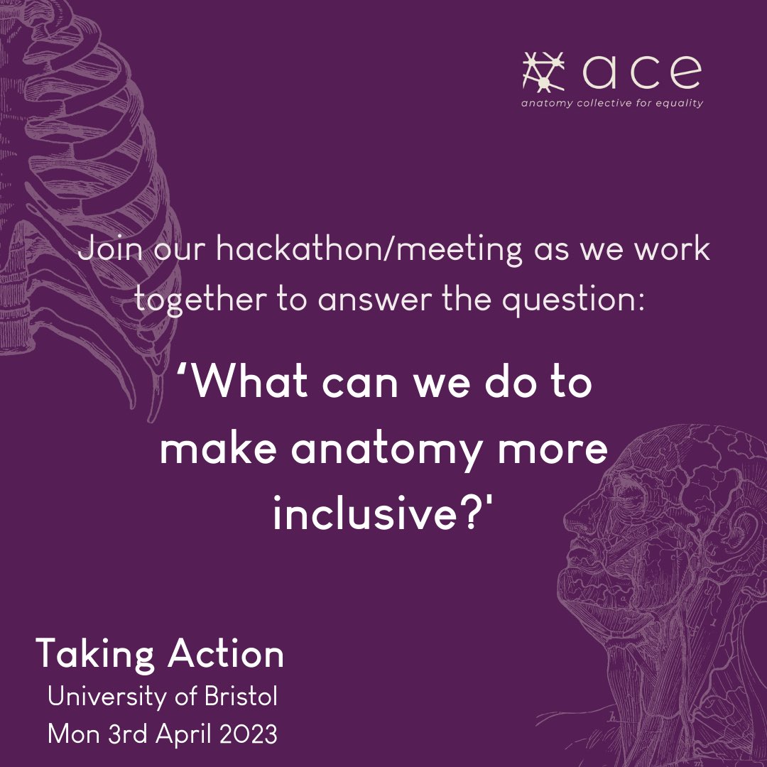 anatomyequality's tweet photo. At ‘Taking Action’ we will be asking the question: ‘what can we do to make anatomy more inclusive’ & co-creating a toolkit for inclusive practice!
Registration is still open - register via the link in our bio!
#anatomy #anatomyevent #acetakingaction #inclusiveanatomy https://t.co/IowQW3ipaA