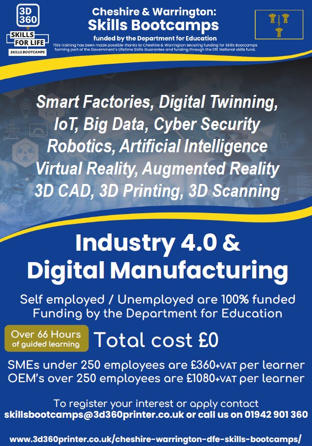 Fully funded #SkillsBootcamps upskill training in #3DPrinting #3DCAD #AdditiveManufacturing & #DigitalManufacturing. Sign up before 27/03 to access funding #JobSeekers #cheshire #jobs
@JCPinCheshire 
@candwep
@cheshirechamber
@CheshireJobsUK
#cheshirejobs #WarringtonJobs