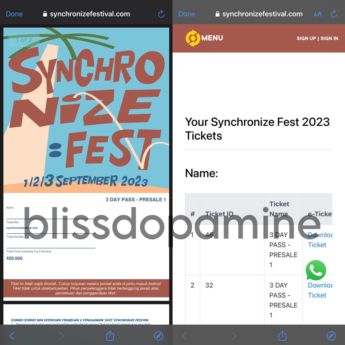 blissdopamine's tweet photo. WTS 2 tiket
Presale 1 Synchronize Fest 2023 
Tiket atas nama pribadi ya
Jual sesuai harga beli aja 450k/tiket
850k kalau langsung ambil 2 ✨

Bantu RT ya kalo lewat

#wtstiket #tiketsynchronize #synchronizefest2023 #wtstiketsynchronize #konserjakarta #tiketkonser #wtssynchronize https://t.co/OnXbLlhRss