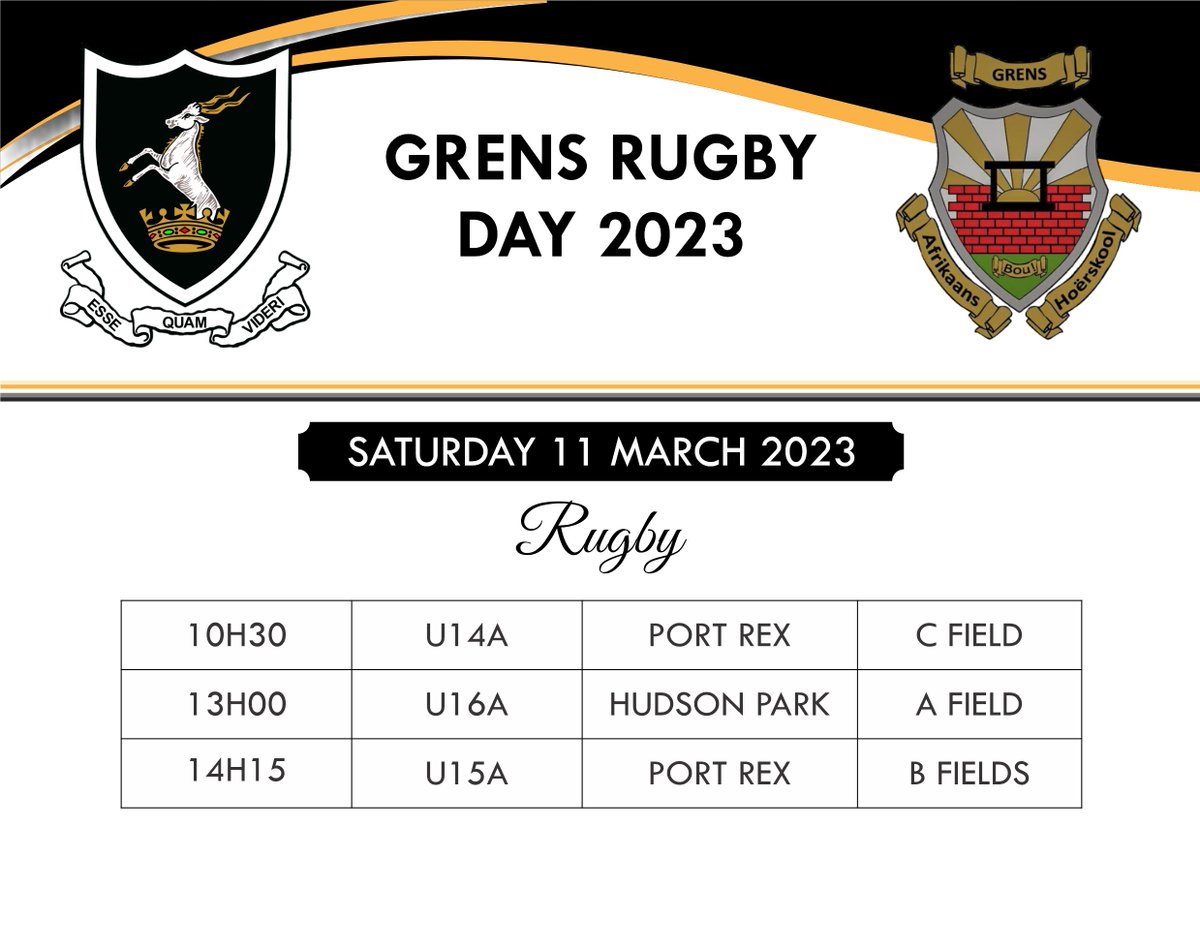 Our U14A, U15A and U16A Rugby Teams are taking part in the Hoërskool Grens Rugby Day tomorrow!