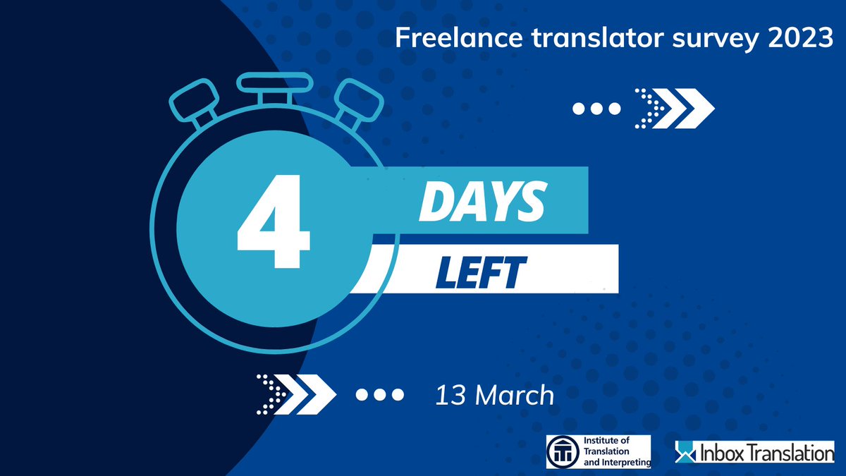 Inbox Translation (@inboxtranslate) on Twitter photo Only 4 days left to take our survey on freelance translator rates and other aspects of our profession! Make your voice heard!
#TranslatorCommunity
surveymonkey.co.uk/r/freelance-tr… 
w/  @ITIUK Only 4 days left to take our survey on freelance translator rates and other aspects of our profession! Make your voice heard!
#TranslatorCommunity
surveymonkey.co.uk/r/freelance-tr… 
w/  @ITIUK