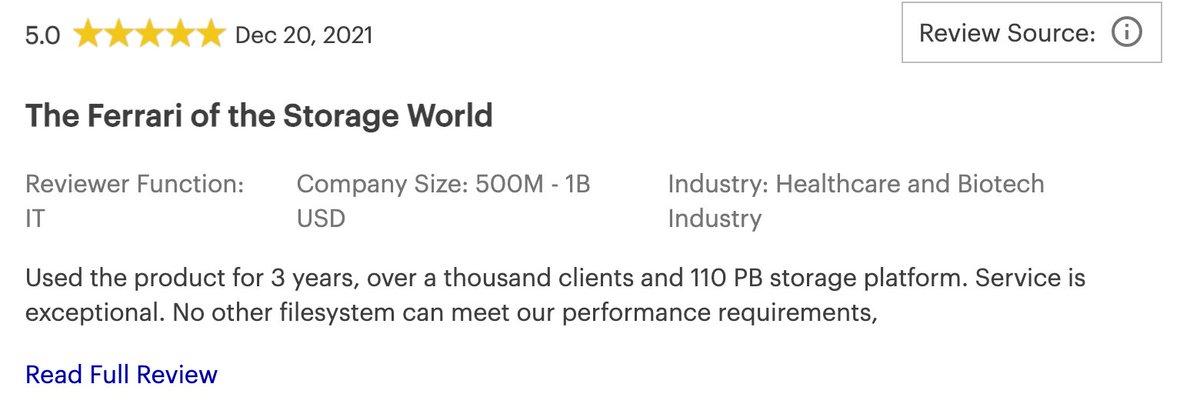 ⭐️⭐️⭐️⭐️⭐️ / 5 - this almost makes me blush 😊
Checkout what our customers say about <a href="/weka/"></a> at Gartner Peer Review gartner.com/reviews/market… 

🏎️ 💜