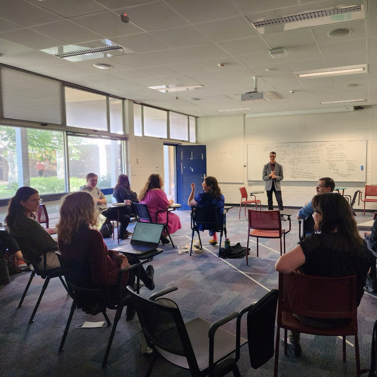 Flinders's tweet photo. This week, Flinders' #Screen cohort were happy to host Distinguished Visiting Research Fellow, Prof Adam Lowenstein, who teaches and researches English and #Film/#Media Studies at the University of Pittsburgh. Students benefitted from lectures, seminars and workshops. https://t.co/JARfnv4kZZ