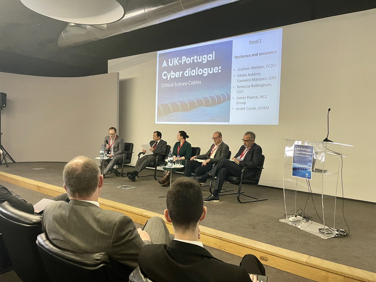 Panel 2 discussing how to maximise resilience and assurance of subsea cables, mitigate physical and cyber threats and enhance data integrity #ukinportugal