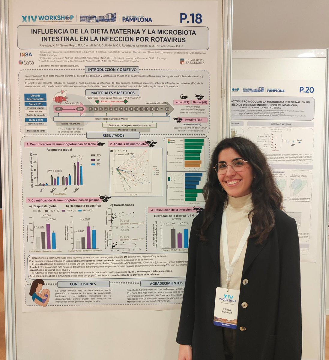 AiTimmunonutr's tweet photo. Nuestras investigadoras han presentado sus trabajos en #XIVSEMiPYP.  @Karlario22 presentó su póster sobre la influencia de la dieta materna y la microbiota intestinal en la infección por rotavirus de la descendencia.  Un estudio en colaboración con @mcarmen_collado 🧵👇 https://t.co/i1NJI42DQf