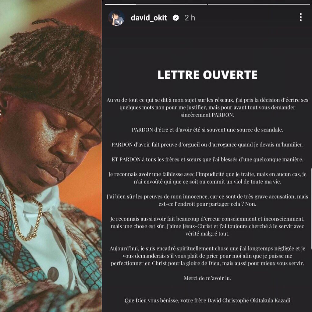 ivoirepeople's tweet photo. Au cœur d'un scandale à laquelle il est accusé d'avoir abusé des filles lors de certaines rencontres chrétienne David Okit répond et demande pardon 🙏.
#IvoirePeople #DavidOkit #Gospel https://t.co/a2fFR6jYBp
