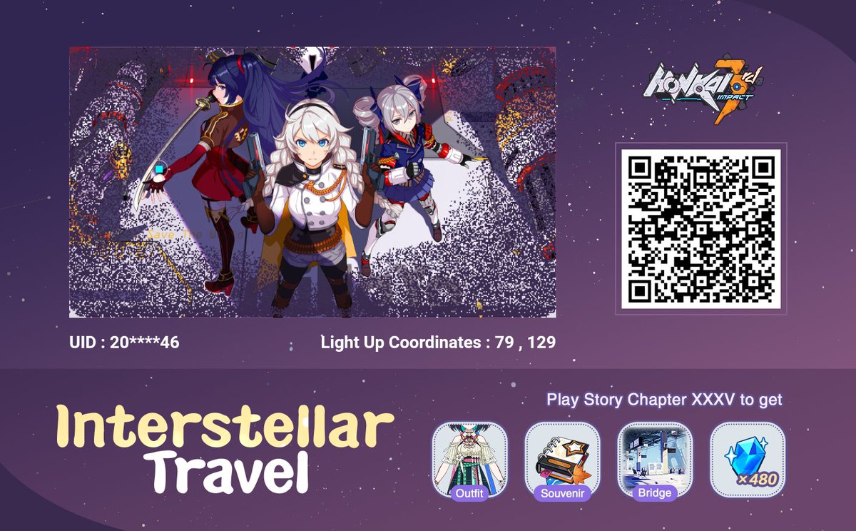 CartOfFun1's tweet image. Honkai Impact 3rd web event Interstellar Travel is now available. Light up your coordinates to leave our collective memories behind.