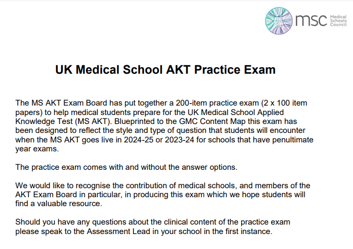 Excellent to see that the <a href="/ukmedschools/">Medical Schools Council</a> has published two practice papers to give #medicalstudents (and their teachers) an idea of the #MLA AKT content and format.
medschools.ac.uk/studying-medic…