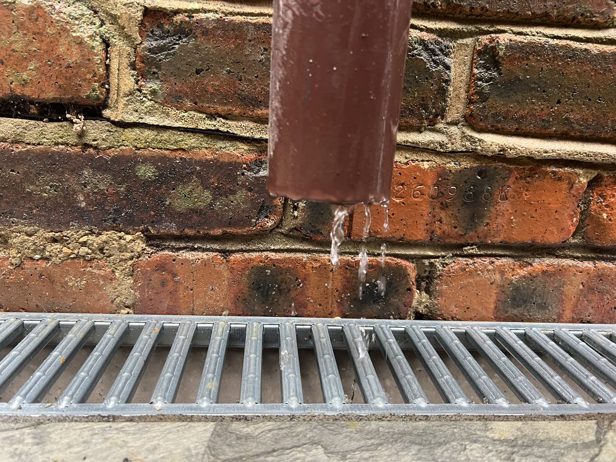 GKWilsonGardens's tweet image. 2 of my pet hates right there…. Downspout not piped directly in to the channel drain and and a random hole cut into the channel drain and water collecting near the building which could cause damp. #landscapingexpert #gardenexpert #contractorissues