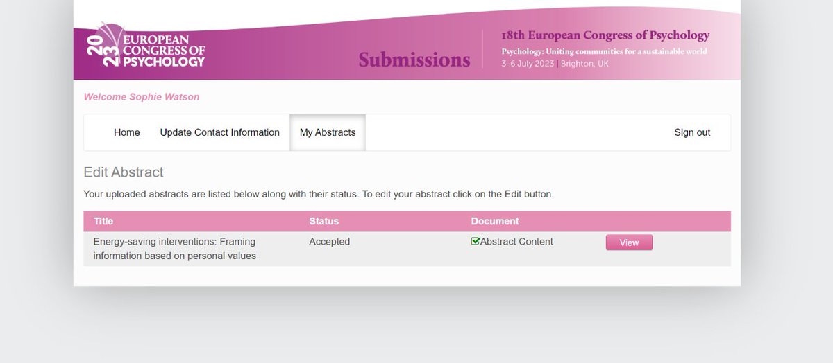 Very proud of my #PhD student, @EnvPsychSophie whose work on #energysaving #behaviours & #personalvalues has been accepted at the European Congress of Psychology #ECP2023 which will be held in June in Brighton, UK.