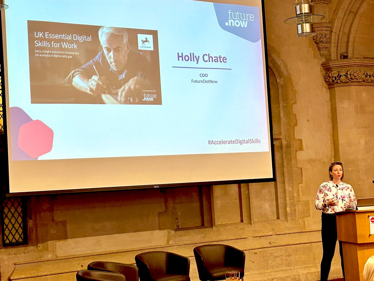 futuredotnowuk's tweet photo. Next to the stage is our COO @Hollymsmith1983 - "Addressing the #digitalskillsgap could be a huge prosperity multiplyer, for individuals, businesses and the UK" #AccelerateDigitalSkills https://t.co/LMcyHDkYEB