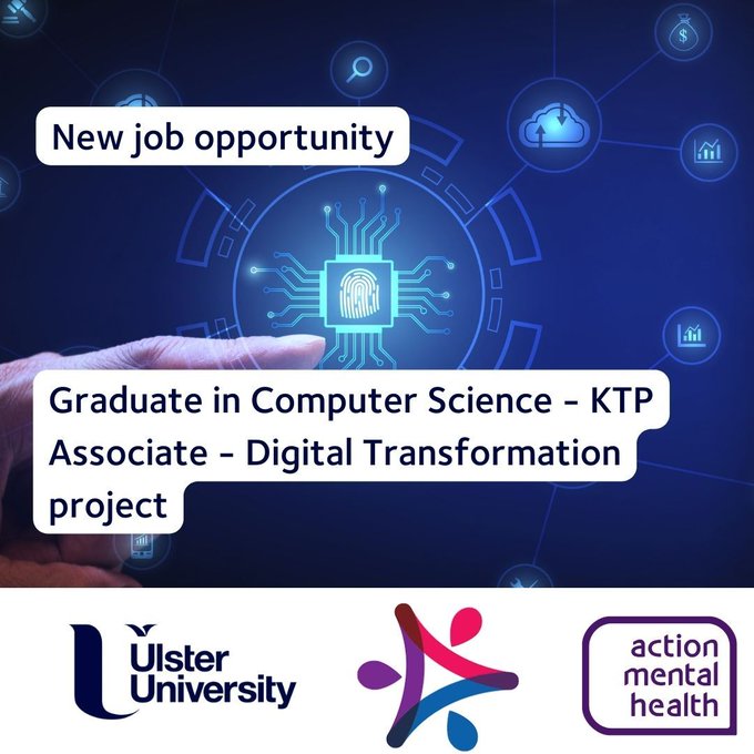 Action Mental Health (@amhni) on Twitter photo Help build the next generation of digital #MentalHealth interventions. <a href="/UlsterUni/">Ulster University</a> & AMH seek a high-calibre KTP Associate #Computing graduate for prestigious <a href="/innovateuk/">Innovate UK</a> @ktn_ktp
#DigitalTransformation project.
Supercharge your career 🚀 Find out more: bit.ly/AMH-KTP2023 Help build the next generation of digital #MentalHealth interventions. <a href="/UlsterUni/">Ulster University</a> & AMH seek a high-calibre KTP Associate #Computing graduate for prestigious <a href="/innovateuk/">Innovate UK</a> @ktn_ktp
#DigitalTransformation project.
Supercharge your career 🚀 Find out more: bit.ly/AMH-KTP2023