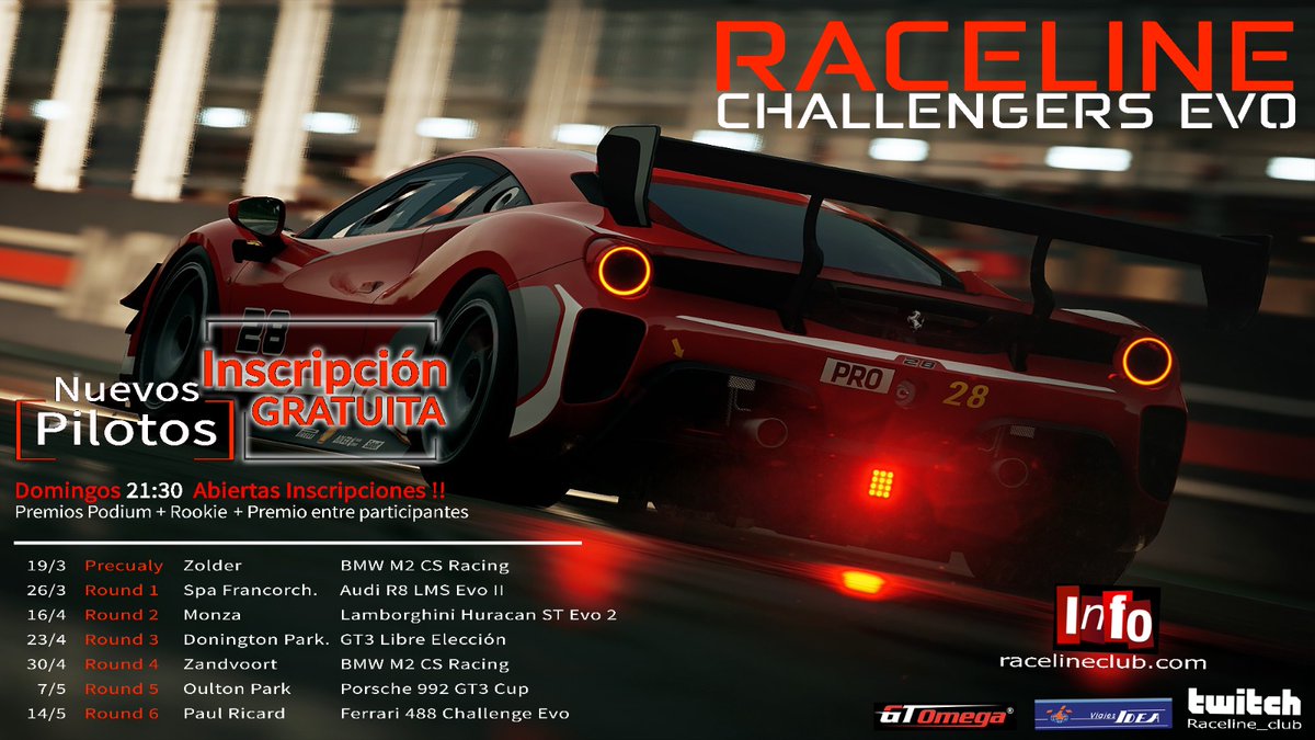 Nuevo Campeonato en Raceline ✨✨
Comienzo el 19 de Marzo
Info en : racelineclub.com/challengers
Inscripciones en : cutt.ly/v8VJQaE