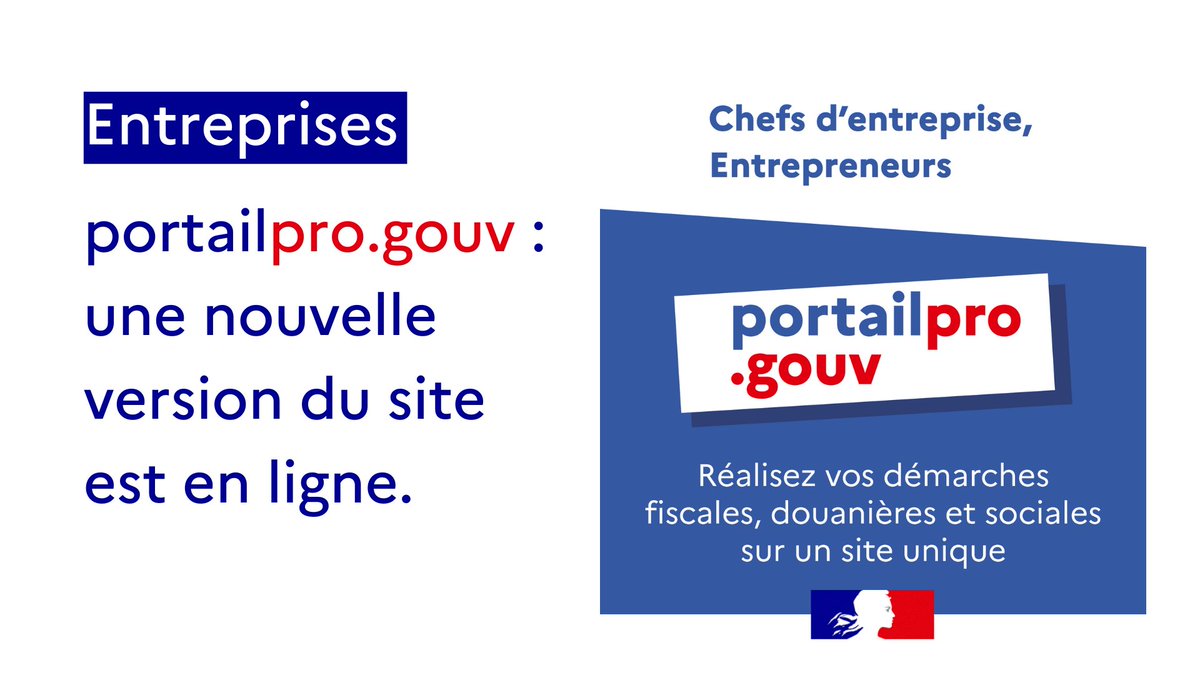 dgfip_officiel's tweet photo. 💻 #Entreprises | Nouvelle version de https://t.co/WxOHzG8uM8.
🆕 Accès simplifié, tableau de bord dédié aux travailleurs indépendants... portailpro c'est le portail commun @dgfip_officiel, @urssaf et @douane_france
 pour simplifier les démarches de 6 millions de #professionnels. https://t.co/UPf4btBSbg