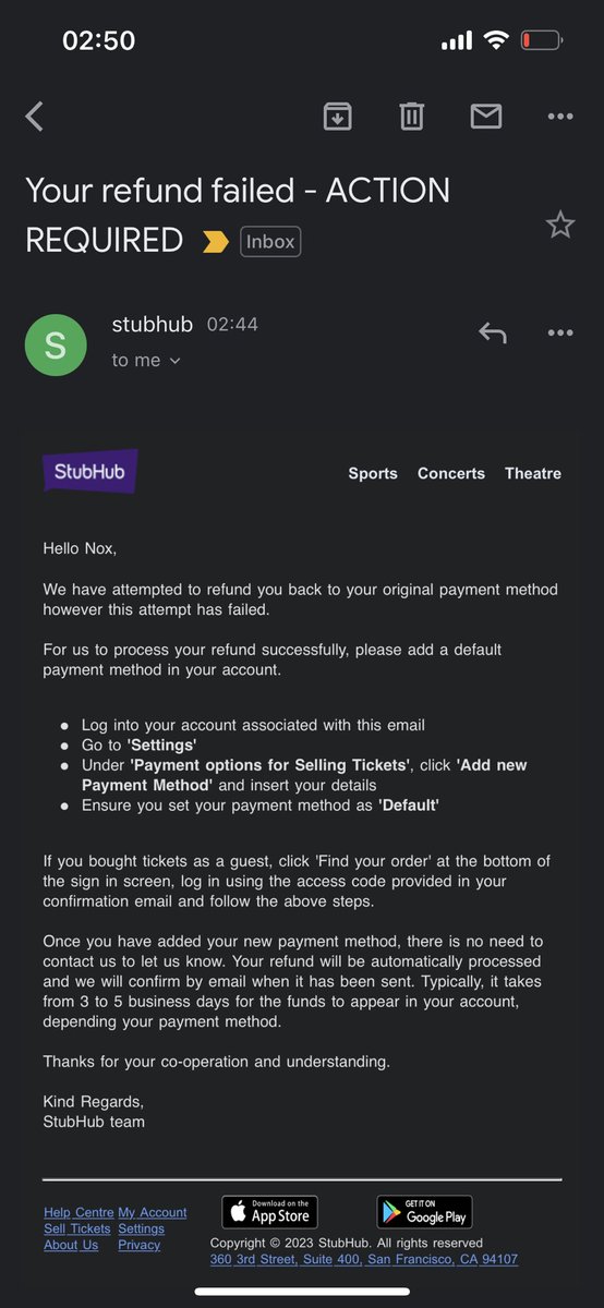 xondawn's tweet photo. @biebergrlx3 @TeamStubHub Yeah so StubHub denied my refund, even though I’ve had the same PayPal for LIFE, and include false instructions. Where tf is “settings”….. I hate @StubHub @TeamStubHub @StubHubCA @StubHubUK @TeamStubHub https://t.co/ZOp3Ifr344