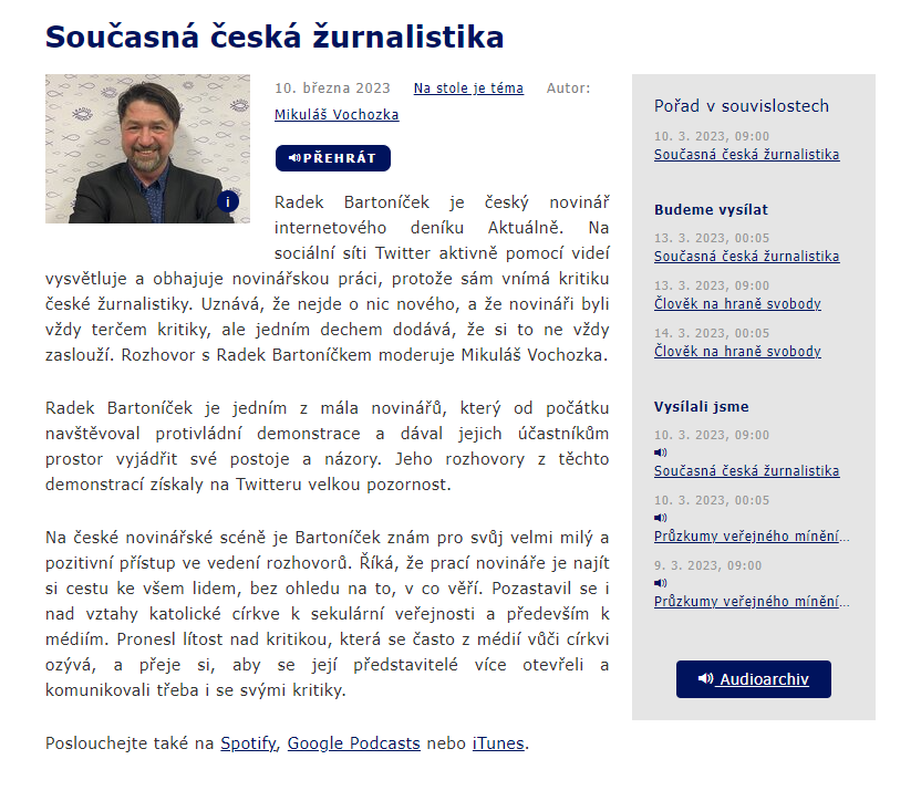 Pokud by si chtěl někdo poslechnout můj rozhovor pro Radio Proglas, najdete ho tady. Například od 9. minuty mluvím o tom, proč chodím mimo jiné na protivládní demonstrace. Děkuji Mikuláši Vochozkovi za pozvání, přípravu i otázky.  A vám za vstřícnost. proglas.cz/program/detail…